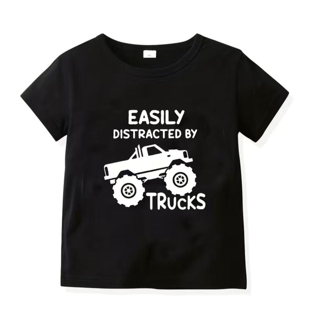 New “easily distracted by trucks” kid's t-shirt size 3-4